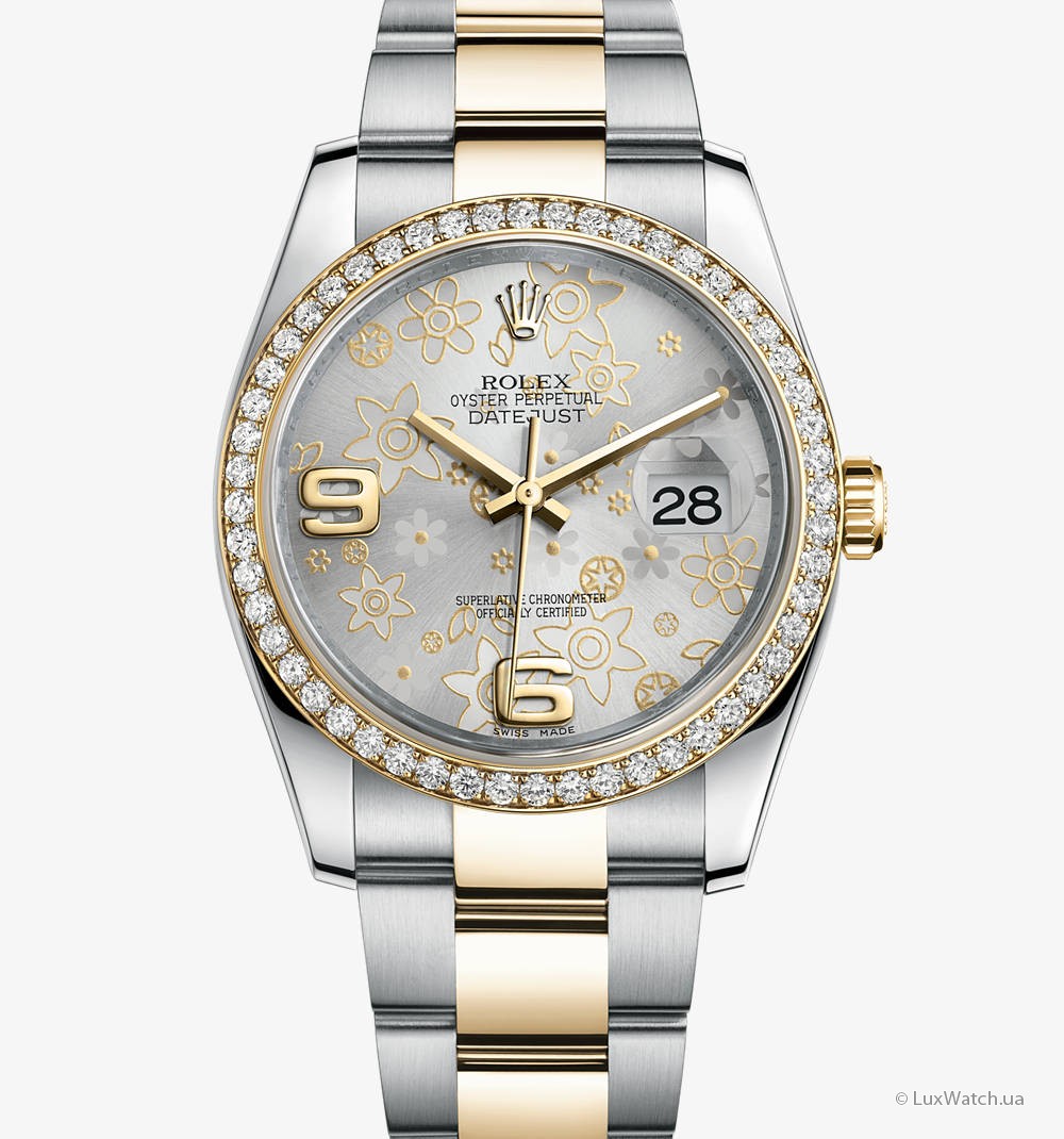 Rolex-Datejust-36mm-Steel-and-Yellow-Gold-116243-Silver-Floral