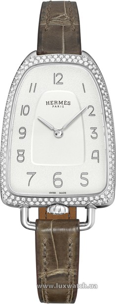 Hermes » Galop d’Hermes » Quartz 40.8 mm » Galop d'Hermes Diamonds Steel Grey Alligator