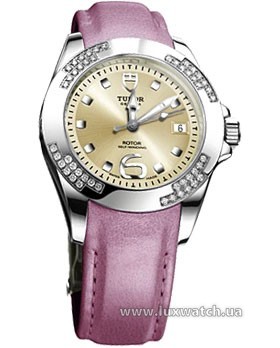 Tudor » _Archive » Classic Lady Lady Diamonds "Moon" Bezel » 79440P-FuchsiaLeather ChampagneDial9HourMakers